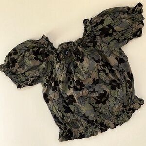 Organic Cotton Off-The-Shoulder Puff Sleeve Elastic Hem Blouse